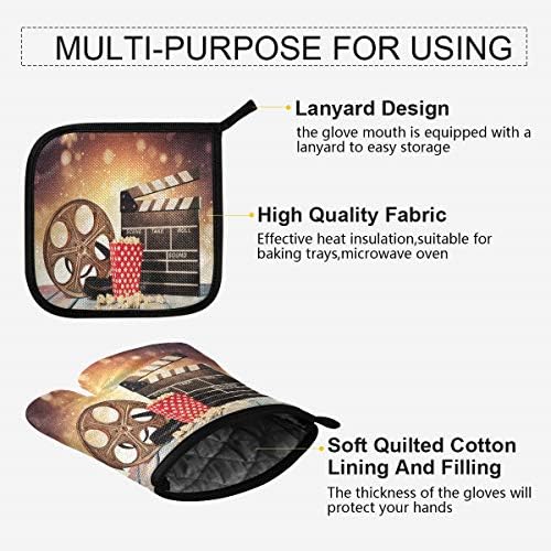QMXO Retro Film Popcorn Movie Clapboard Wooden Oven Mitts Quilted