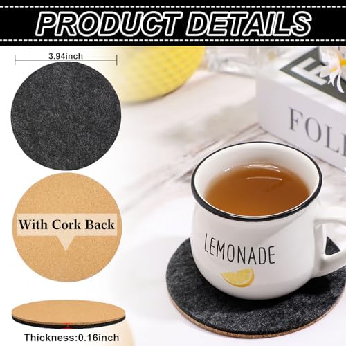 Domensi 12 Pcs Felt and Cork Coaster for Drink Absorbent 4 Inches Cork