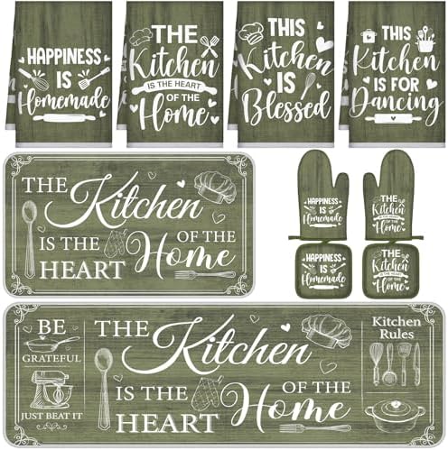 Fourluoo 10 Pcs Sage Green Kitchen Decor Set Farmhouse