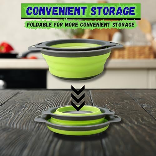 Collapsible Colander Set of 2, Foldable Silicone Pasta Strainer with