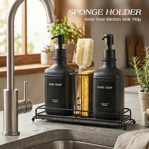 Kitchen Soap Dispenser Set, 17 fl oz, Black