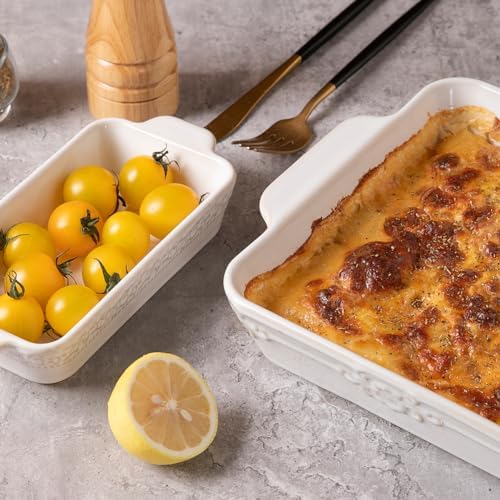 Sweejar Ceramic Rectangular Bakeware Set of 4, Kiln-Change White