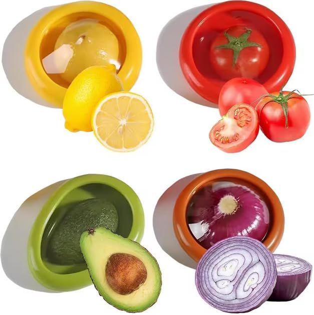 4-Pack Silicone Food Saver Covers, Green Red Yellow Brown