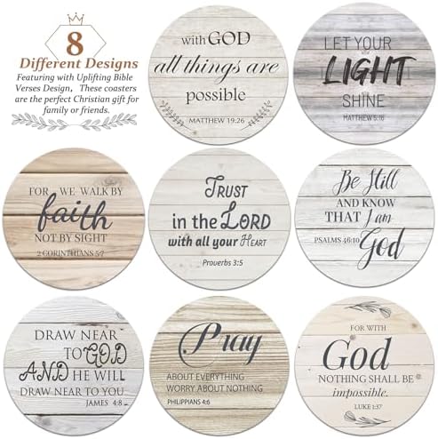 Billbotk Ceramic Coasters with Bible Verses, Christian Coasters Set of