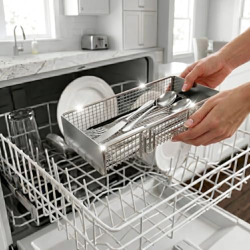 Dishwasher Silverware Basket with Hook, 304 Stainless Steel