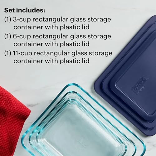 Pyrex Simply Store Rectangular Glass Food Containers, 3-Pack