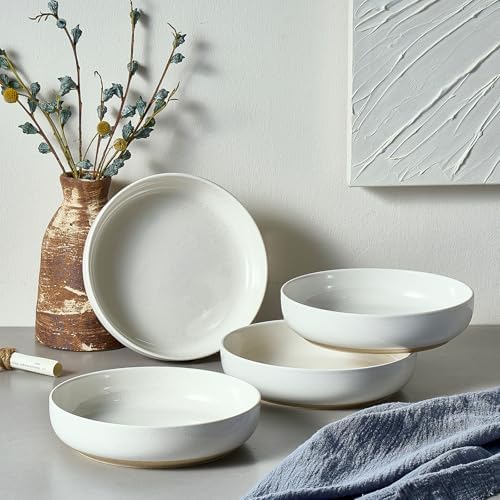 Gencywe 8.3" Pasta Bowls Set of 4, 34 oz Ceramic Salad Bowls, White