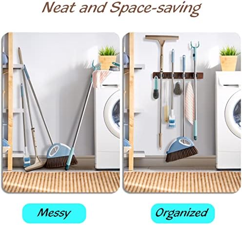 OUTNILI Mop and Broom Holder Wall Mount - Wood Broom Mop Hanger - Wall