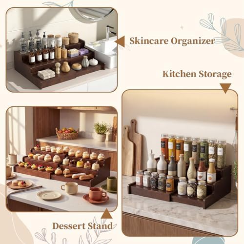 Novabright 1 Pcs 3-Tier Expandable Mug Holder Cabinet,Walnut Wood