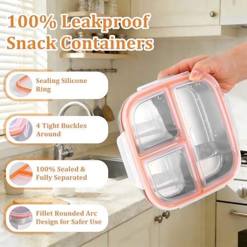 Qtencas 2 Pack Stainless Steel Snack Containers for Kids with Lid