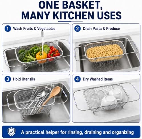 Stainless Steel Telescopic Sink Drainer Basket, Adjustable Width (S)
