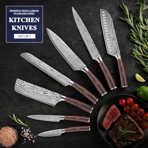 Sunnecko 7-Piece Kitchen Knife Set, High Carbon Stainless Steel