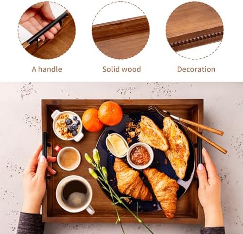 Wooden Serving Trays with Metal Handles 15 X 11inch Vintage Ottoman