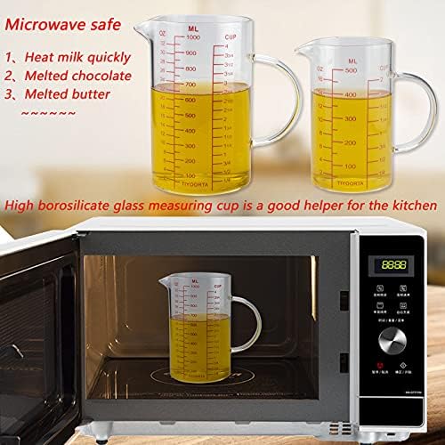 Glass Measuring Cup with Handle, Three Scales (OZ, Cup, ML), V-Shaped