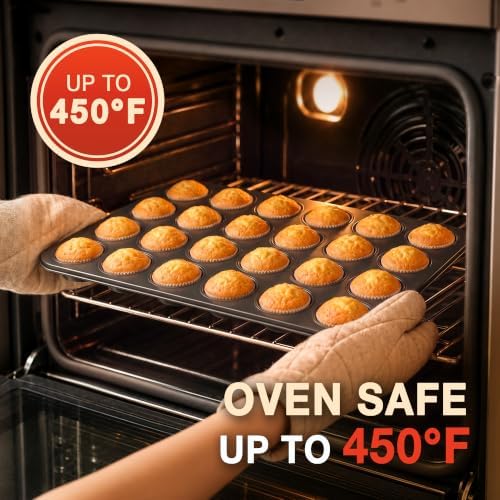Parmedu 24 Cups Carbon Steel Muffin Pan Set with 200 Cupcake Liners, 1
