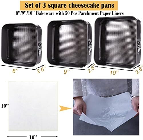 Lemengtree Springform Pan,3 Pcs Non-stick Square 8 inch/9 inch/10 inch