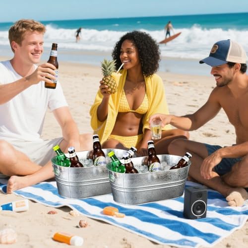 4 Pack Galvanized Tub 3.1 Gallon Ice Bucket Large Metal Drink Buckets