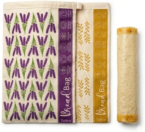 Set of 2 Beeswax Bread Bags for Homemade Bread