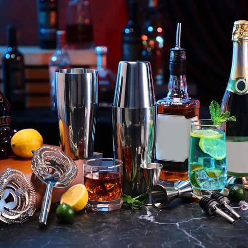 FoldTier 15 Pcs Cocktail Shaker Set Bartender Kit Boston Shaker