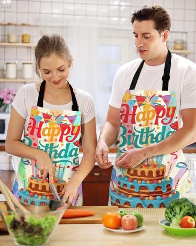 Happy Birthday Aprons for Women Men with Pockets, Colorful Balloon