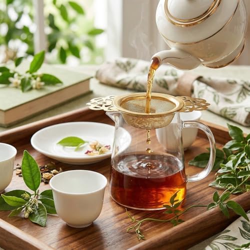 Kenaoeoe 8 Pack Gold Tea Strainers for Loose Tea with Drip Bowls 304