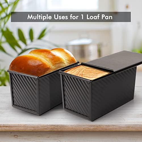 Beasea Pullman Loaf Pan with Lid, 2 Pack 1 lb Non-Stick Black Sandwich