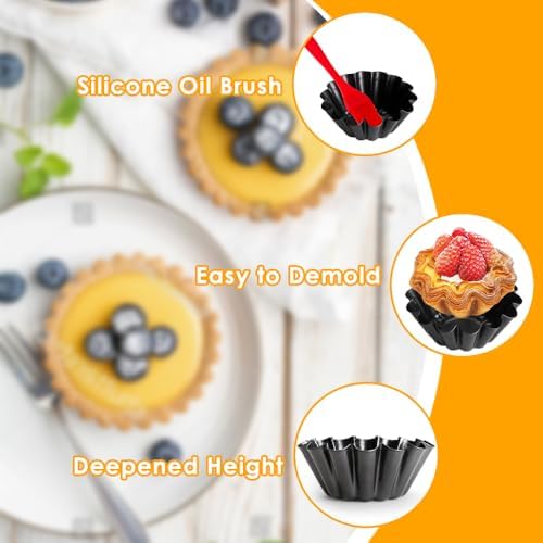 12 pcs Egg Tart Molds, 3.6" Mini Tart Pans, 1.2'' Deep Non-Stick