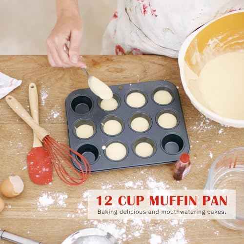 Bakeware Sets, Nonstick Baking Pans Set 8 Piece Including Donut Pan,2 Round Cake Pan, Square Cake Pan, Loaf Pan, Muffin Pan, Cookie Sheet, Roast Pan, Carbon Steel Bake Set (black)