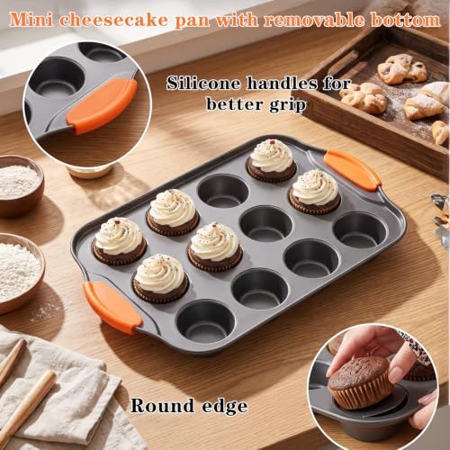 3 Pack Mini Cheesecake Pan, 12-Cup Nonstick Carbon Steel