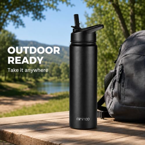 mininoo Insulated Stainless Steel Water Bottle with Straw and Lid for
