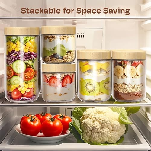 4-Pack 10 oz Glass Overnight Oats Containers with Bamboo Lids