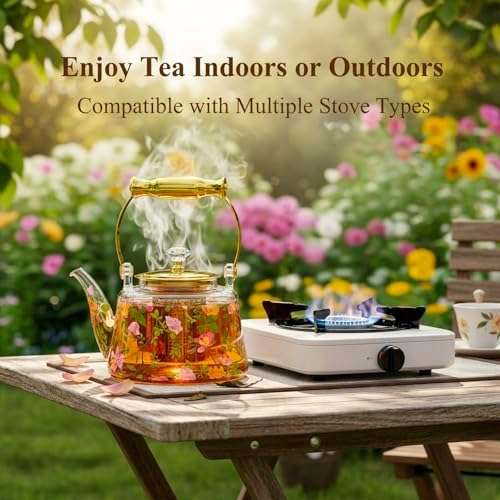 44 oz Borosilicate Glass Stovetop Teapot with Infuser