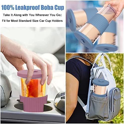 2 Pack Reusable Boba Tea Cups, 24oz Iced Coffee Cup with Straw and
