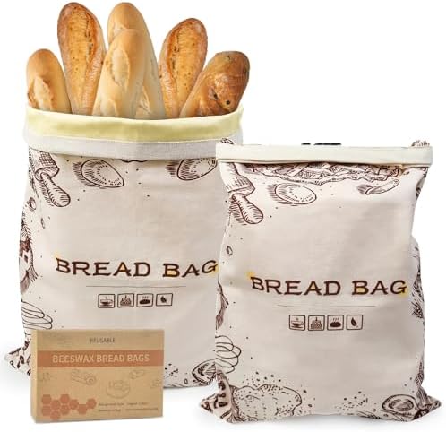 Reusable Beeswax Bread Bags, 2 Pack, 13x17 Inch