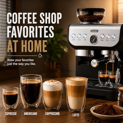 Zulay Kitchen Magia Manual Espresso Machine with Built-In Grinder