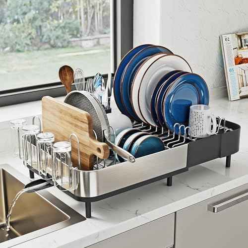 SUNLY Expandable Stainless Steel Dish Drying Rack, Black