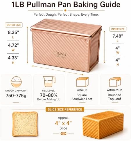 Pullman Sandwich Bread Loaf Pan with Lid, Nonstick Aluminized Steel