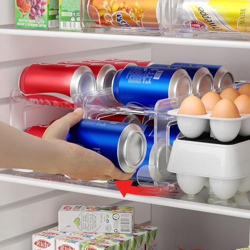 Soda Can Organizer, 2 Pack, Auto-Roll Dispenser for Fridge