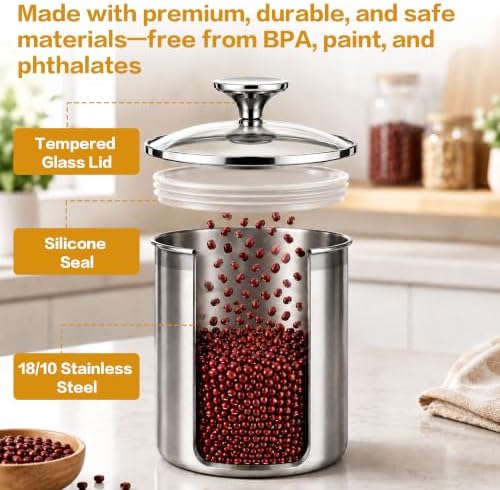 4-Pcs Stainless Steel Airtight Kitchen Canister Set with Glass Lid