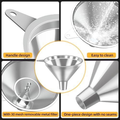 Serinar 3-Piece Stainless Steel Kitchen Funnel Set for Kitchen Bottle