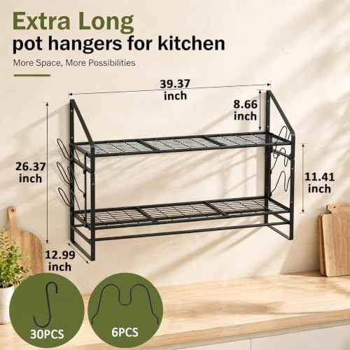 Nuanchu 39.4'' Large Pot Rack Wall Mounted 150lb High-capacity