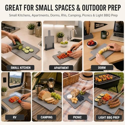 4PCS Small Cutting Board Set with Holder, Color Coded Plastic