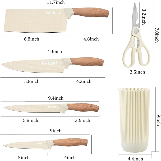 Knife Set, Wiztoynia 6-Piece Beige Kitchen Knife Set - Image 6