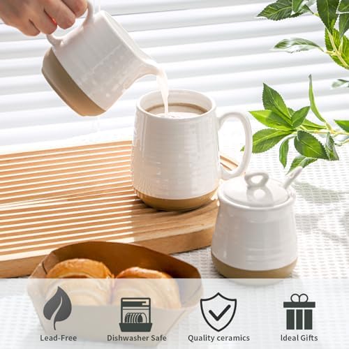 Hasense Ceramic Sugar & Creamer Set + Salt & Pepper Shakers, White