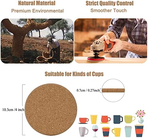 8 Pcs Drink Coasters with Holder, Thicker Cork Coasters for Drinks