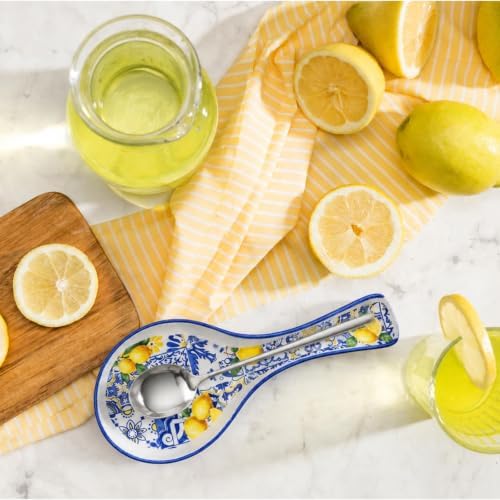 FYSUIMU 8.9 Inch Blue Tile Lemon Spoon Rest, Summer Kitchen Decor