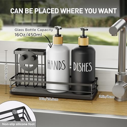 Moforoco Kitchen Dish Soap Dispenser Set, 16oz, Black