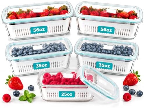 Glass Berry Containers for Fridge, 5 Pack