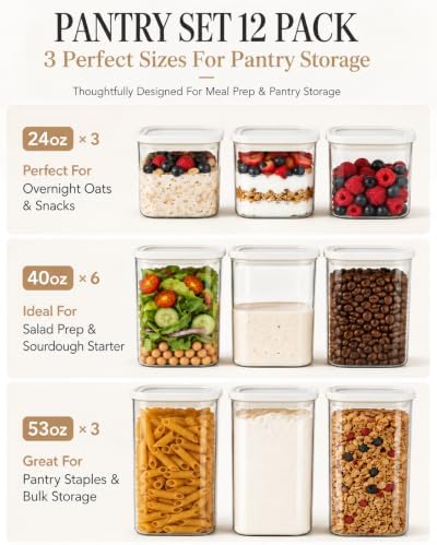12-Pack Square Glass Pantry Storage Containers with Glass Lids