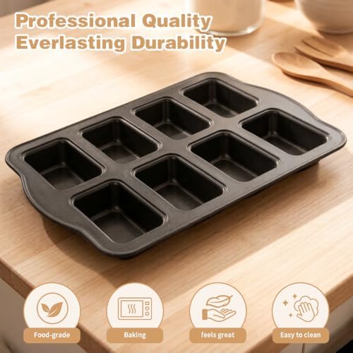 Mini Loaf Pan, 8-Cavity Non-Stick Carbon Steel Baking Pans Includes